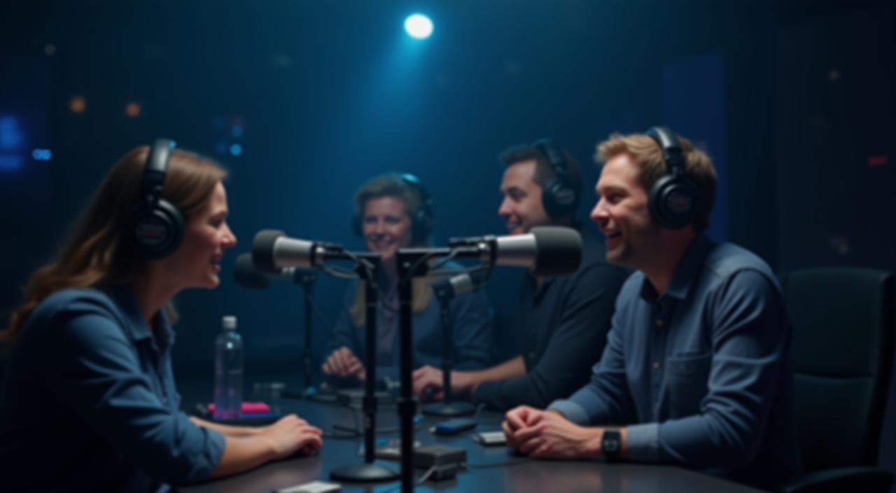 Radiostudio med mikrofoner og engasjerte programledere
